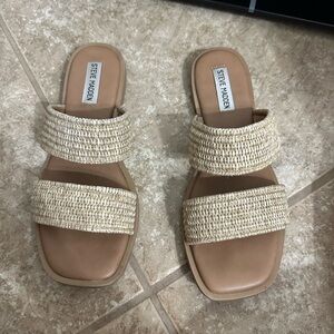 Steve Madden Natural Woven Double-Strap Slide Sandals